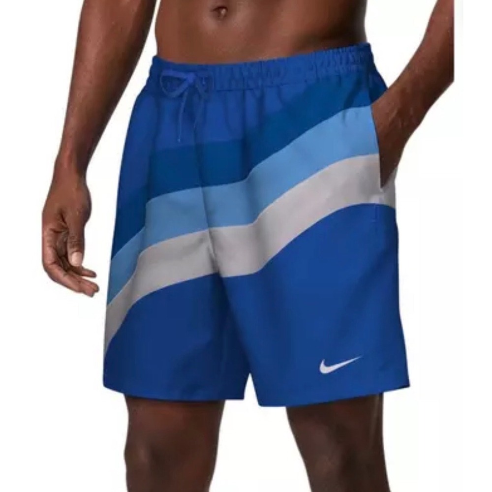 Nike Swim Trunks Mens Large Blue NWT Volley Shorts Wave Pattern